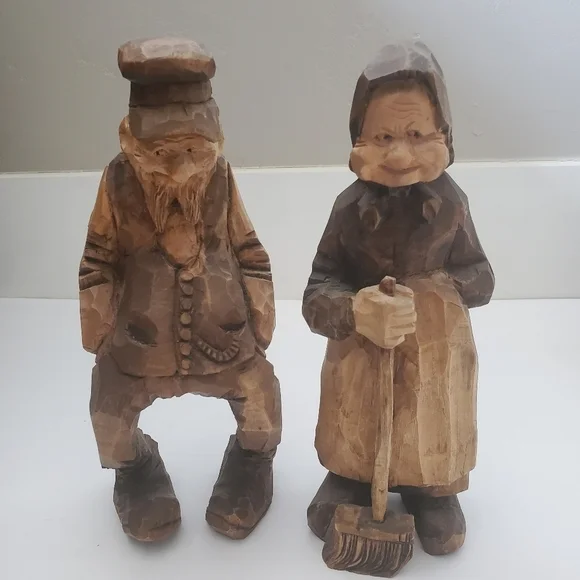 𝅺vintage Rare Hand Carved Folk Art Couple - Picture 3 of 9